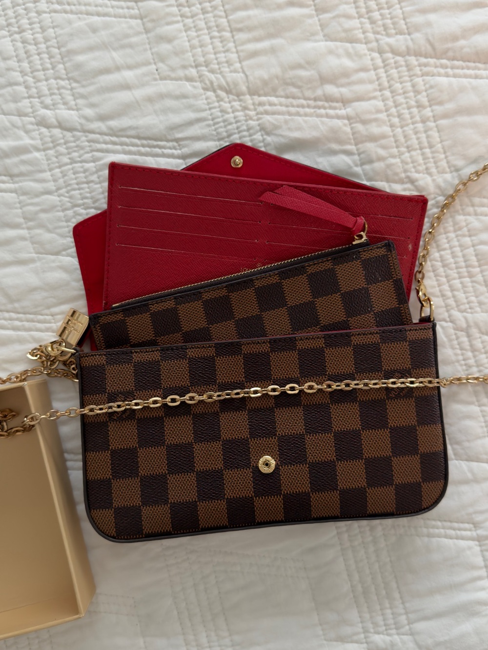 Women's Brown Check Crossbody Wallet with Red Interior